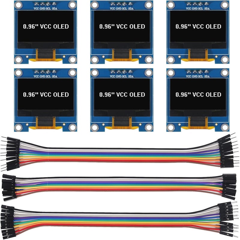 XIITIA 6pcs 0.96 inch OLED IIC I2C Display Module SSD1306 128x64 LCD Screen Driver with 30pin Dupont Cables for Arduino Projects(White/VCC Screen) - Image 1